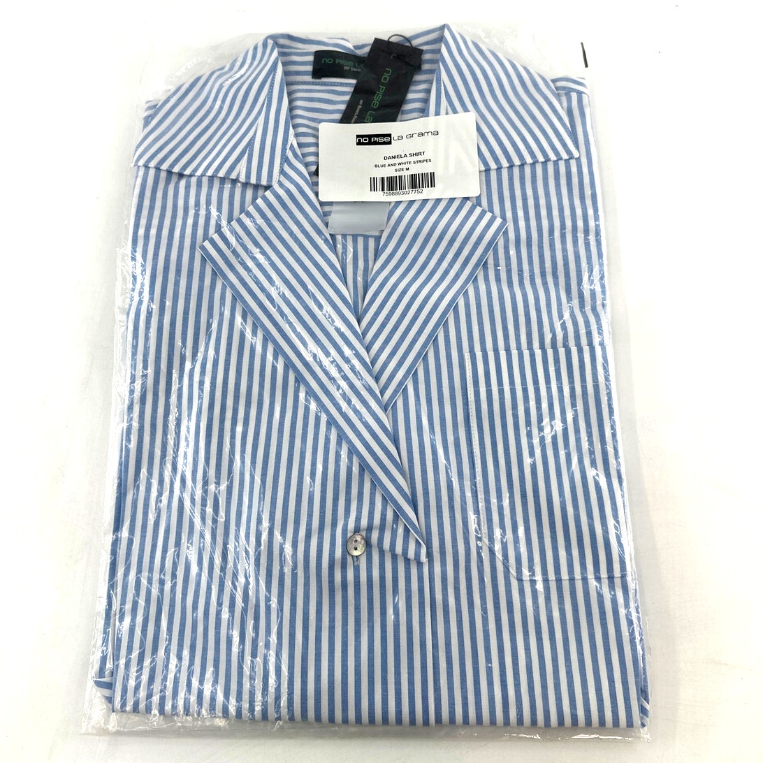 No Pise La Grama Women's Blue And White Stripes Daniela Shirt Size M — image 4 of 8